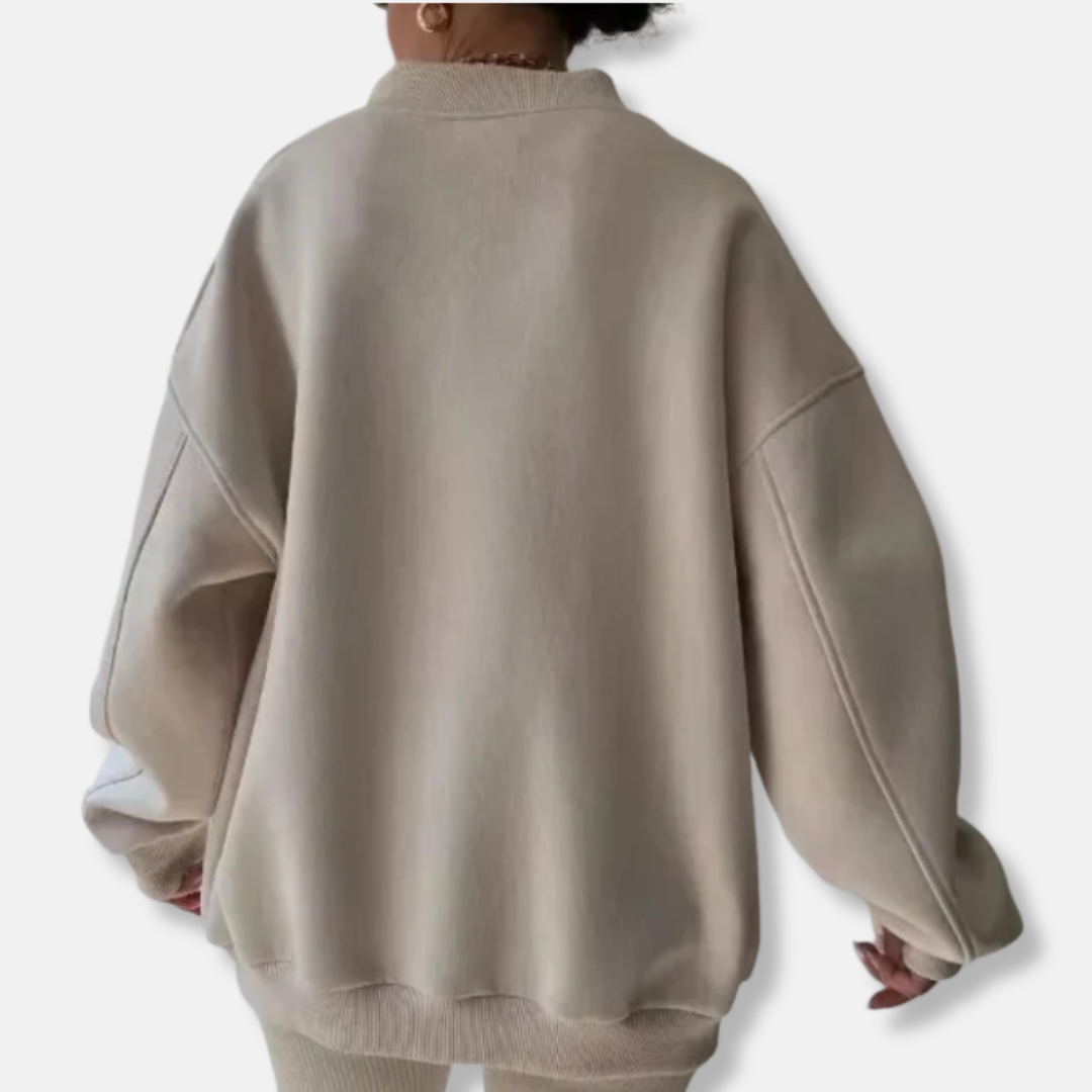 Fleece Blend Oversized Relaxed V-Neck Sweatshirt