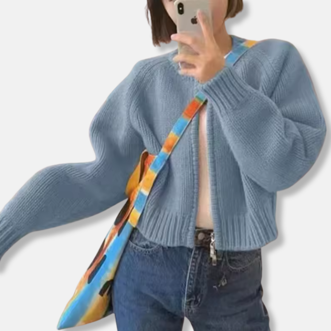 Wool Knit Relaxed Fit Cropped Cardigan