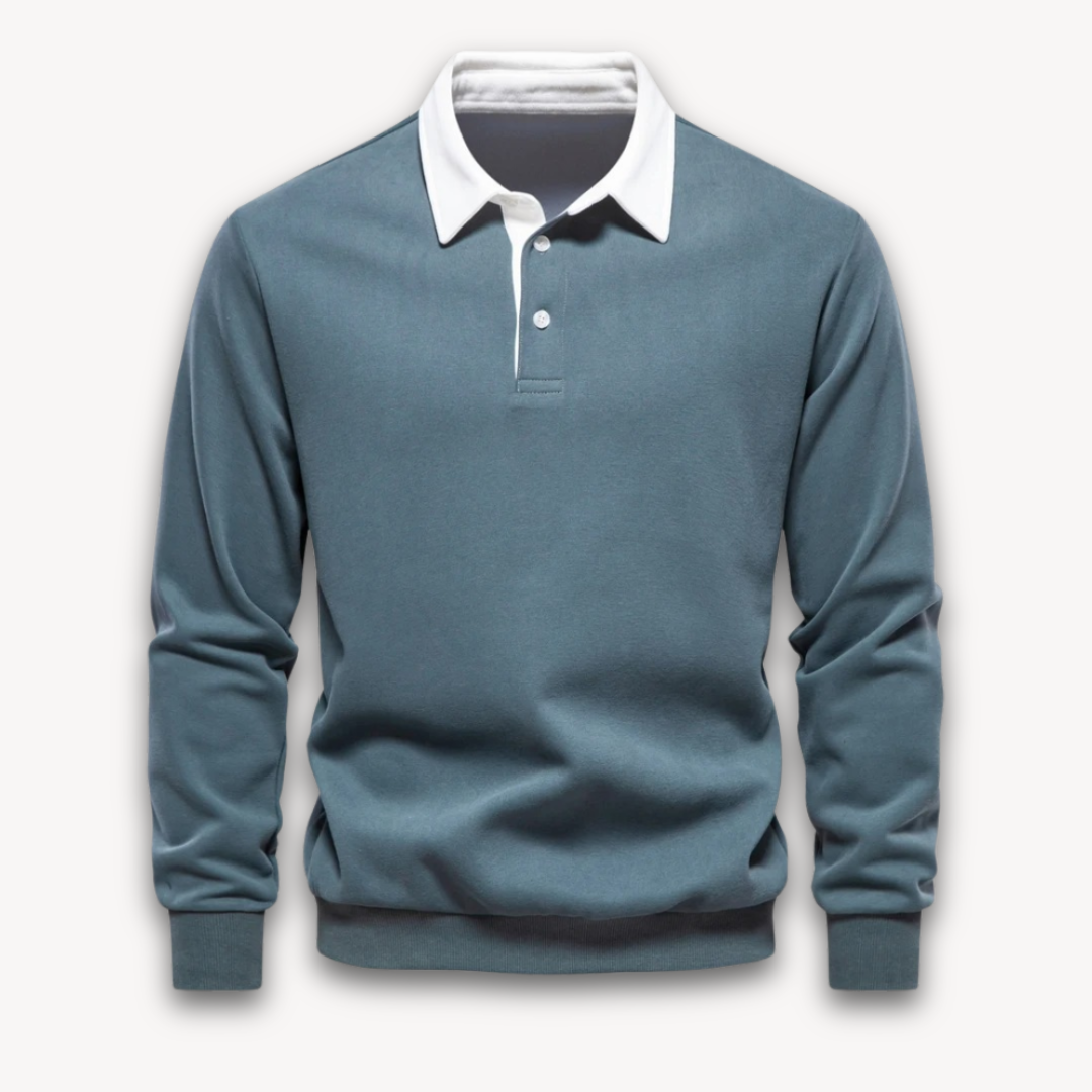 Men's Polo Sweater – Regular Fit – Long-Sleeved – Soft Knitted Natural Fiber
