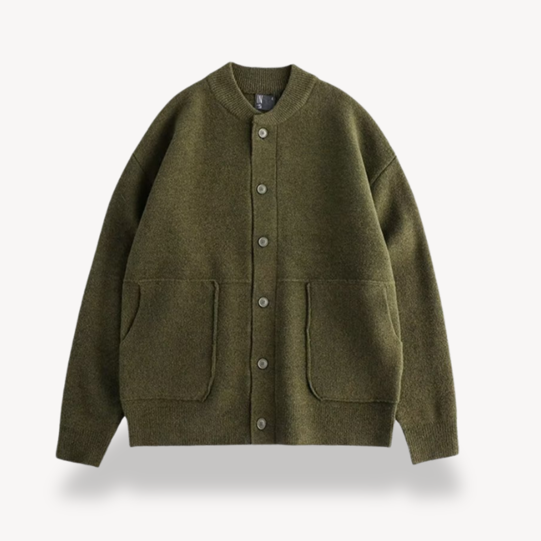 Men's Cardigan – Relaxed Fit – Soft Wool Texture – Button Closure – Ribbed Edges