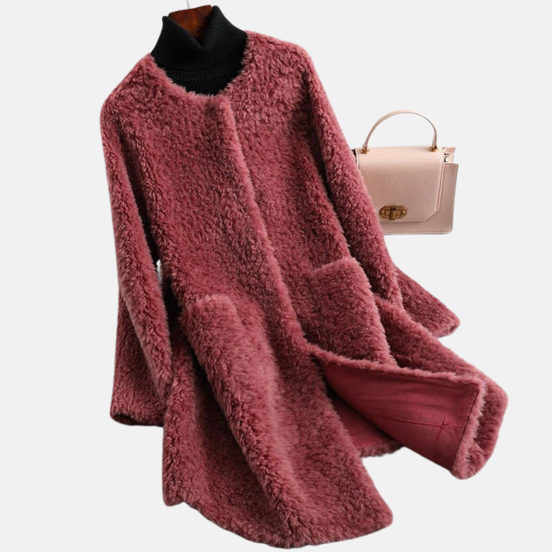 Faux Fur Open Front Mid-Thigh Coat
