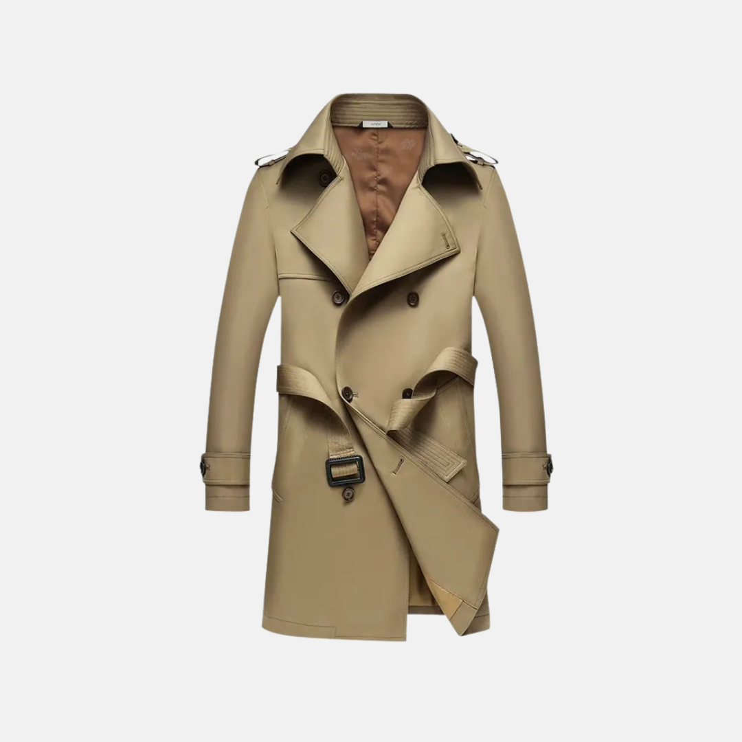 Slim Fit Double-Breasted Detachable Belt Trench Coat