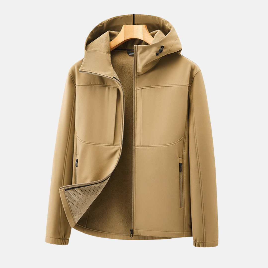 Fleece Lined Adjustable Hood Softshell Jacket