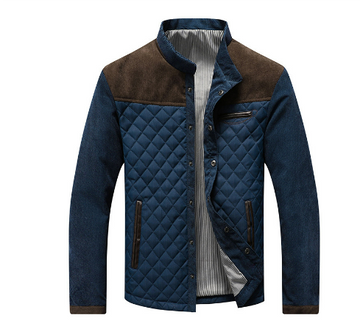 Suede-Panel Tailored Fit Quilted Jacket