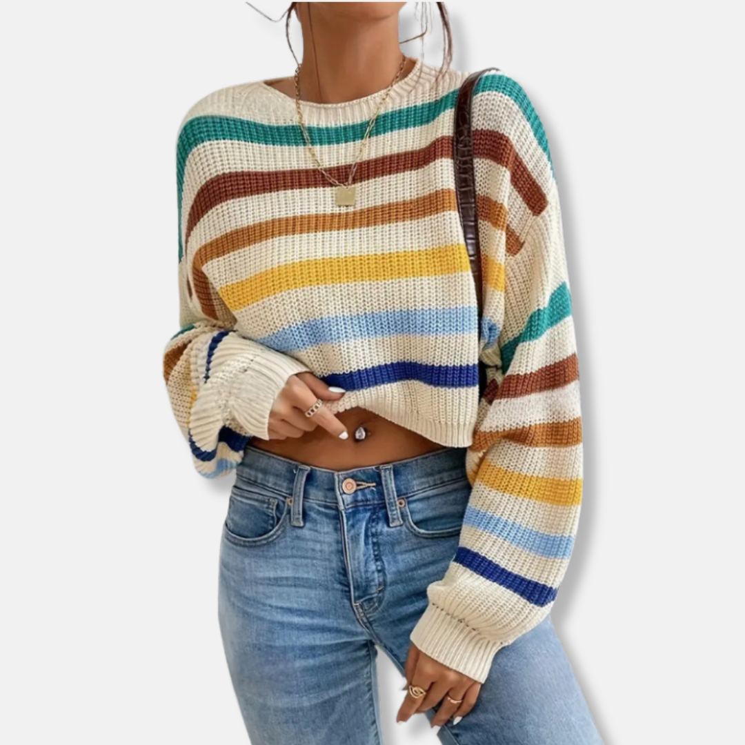 Oversize Fit Striped Crew Neck Knit Sweater