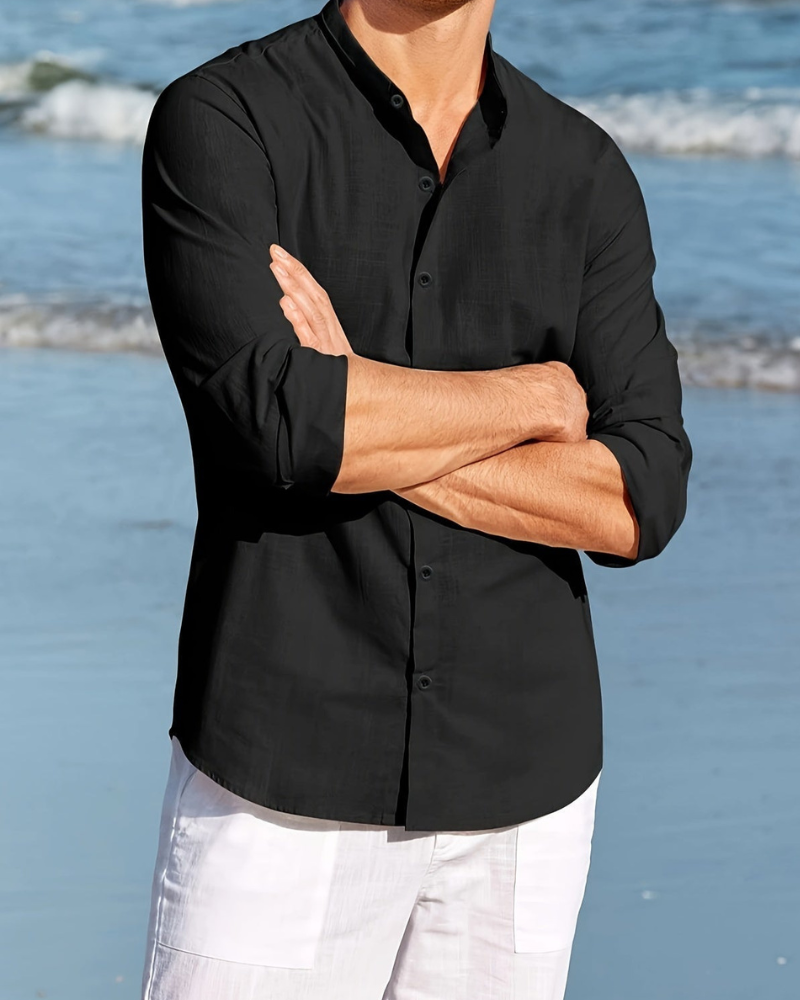 Natural Fibers Relaxed Fit Mandarin Collar Shirt