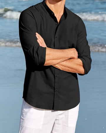 Natural Fibers Relaxed Fit Mandarin Collar Shirt