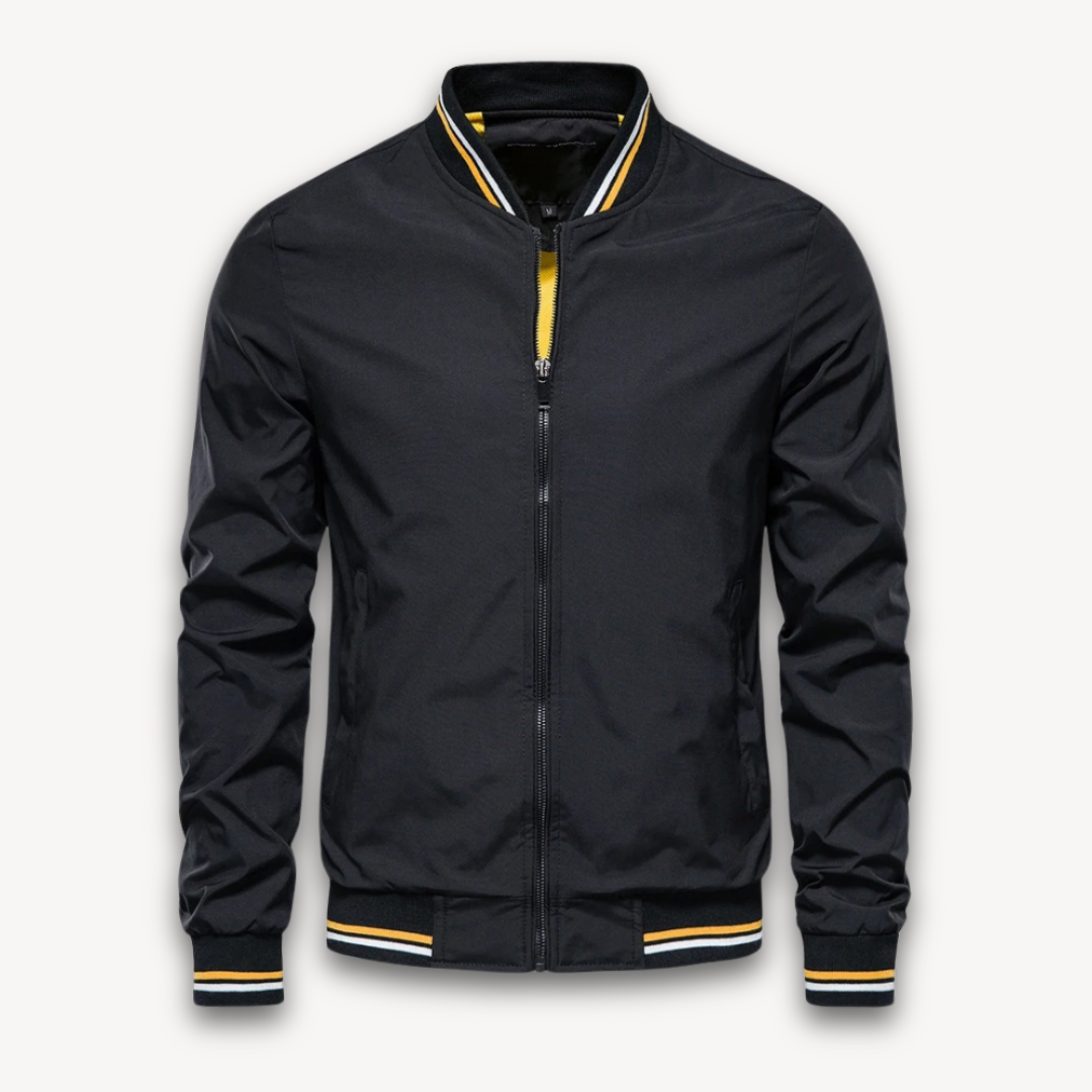 Men's Bomber Jacket – Lightweight – Relaxed Fit – Ribbed Edges with Stripes – Zipper