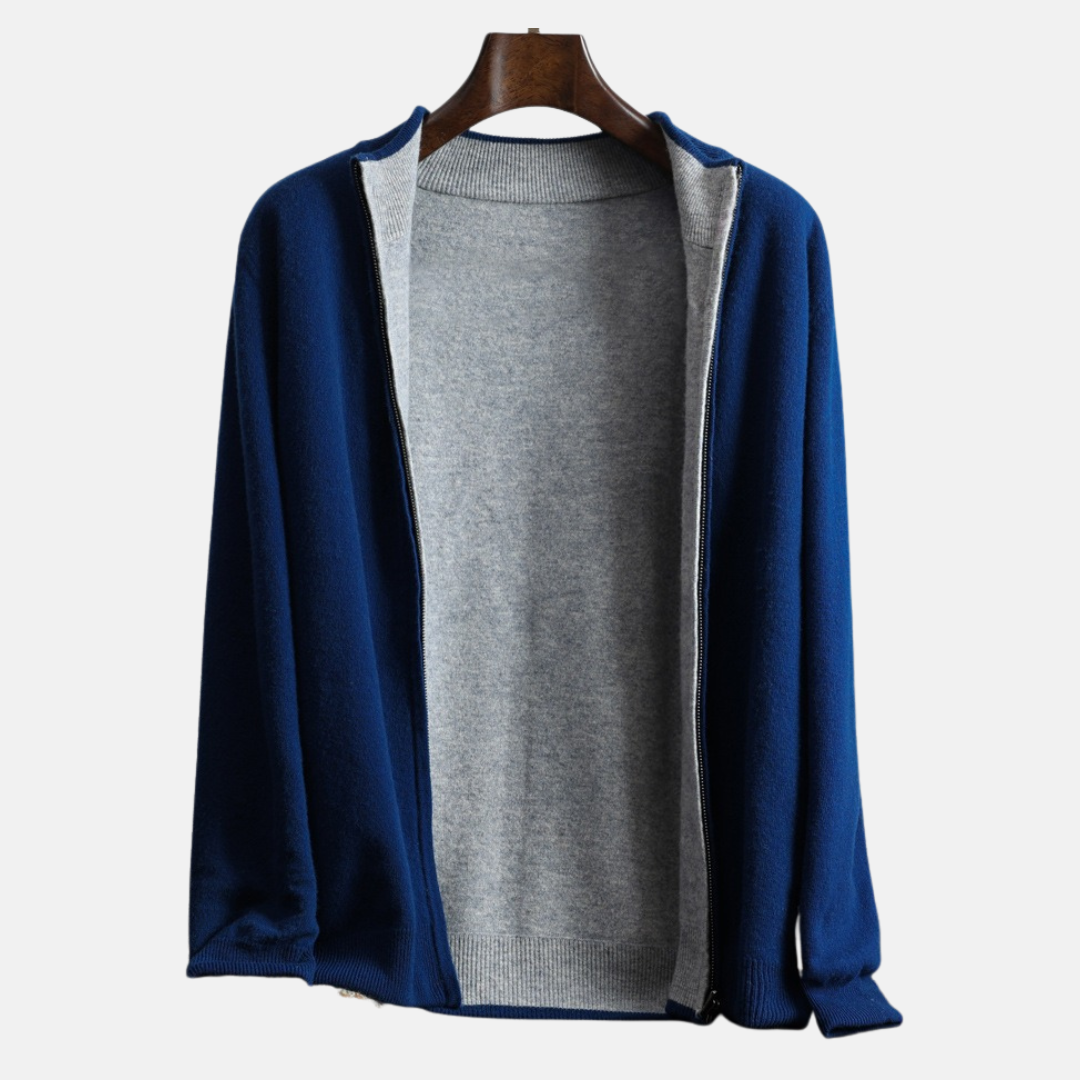 Relaxed Wool Blend Band Collar Cardigan