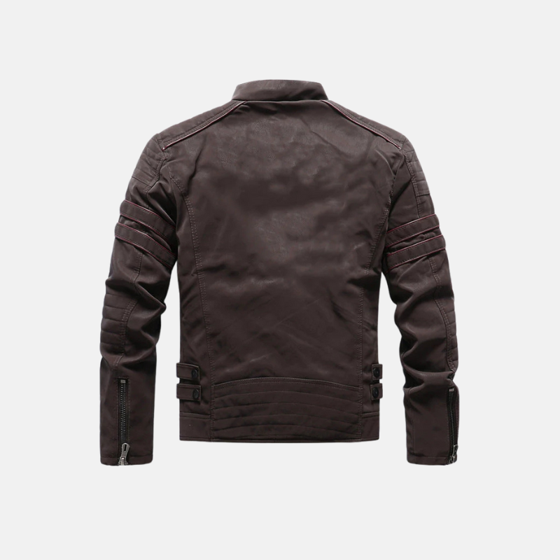 Faux Leather Slim Fit Ribbed Panel Jacket