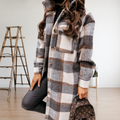 Women's Wool Coat - Long Silhouette - Classic Button Closure - Checked Pattern