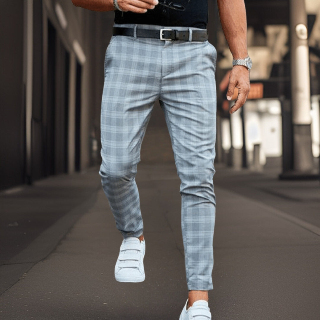 Men's Chinos – Slim Fit – Breathable Blend Quality – Full Length – Checkered Pattern
