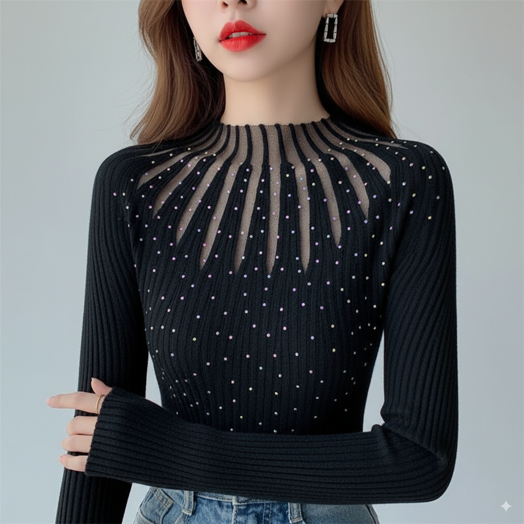 Chic Ribbed Knit Top with Elegant Cutout Design
