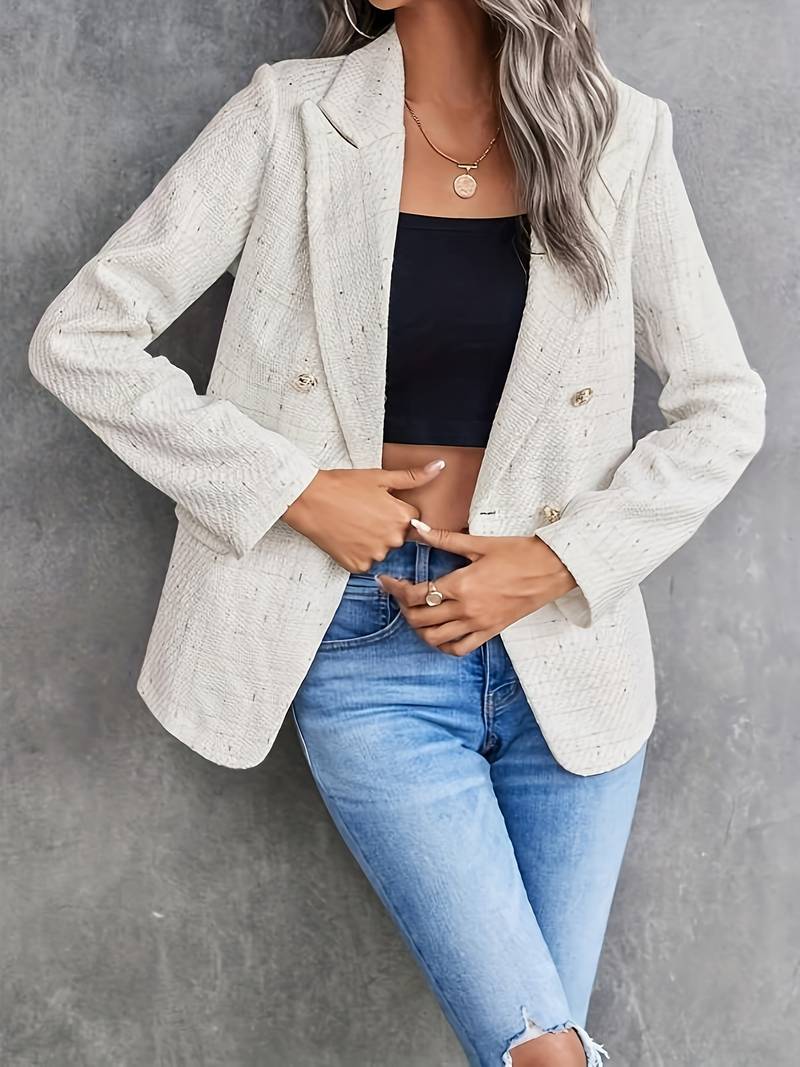 Tailored Double Breasted Textured Tweed Blazer Jacket