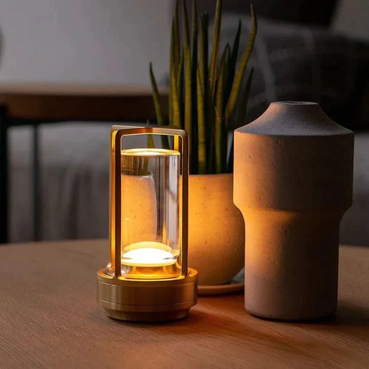 Cylindrical Glass Weighted Table Lantern