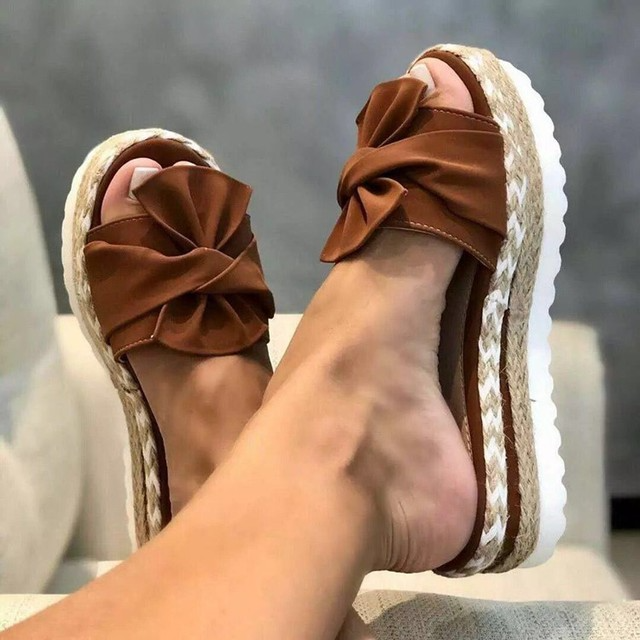 Women's Sandals – Woven Upper – Bow Detail – Open Toe – Supportive Sole