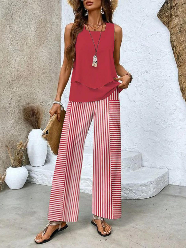 Light Airy Sleeveless Blouse Wide-Leg Pants Set