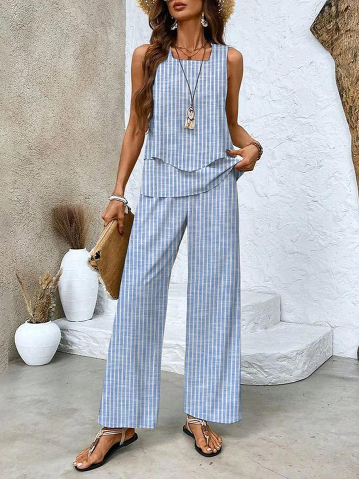 Women's Set – Sleeveless Blouse & Wide-Leg Pants – Light & Airy Design