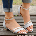 Women's Sandals - Open Toe - Block Heel with Metallic Details - Adjustable Ankle Strap