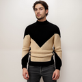 Men's Knit Sweater - Geometric Pattern - Ribbed Texture - Long-Sleeved Crewneck