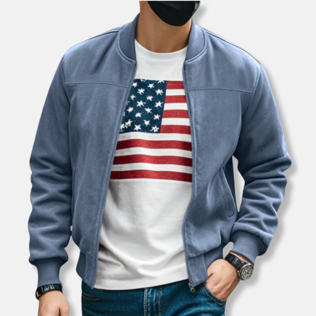 Brushed Fabric Ribbed Bomber Jacket