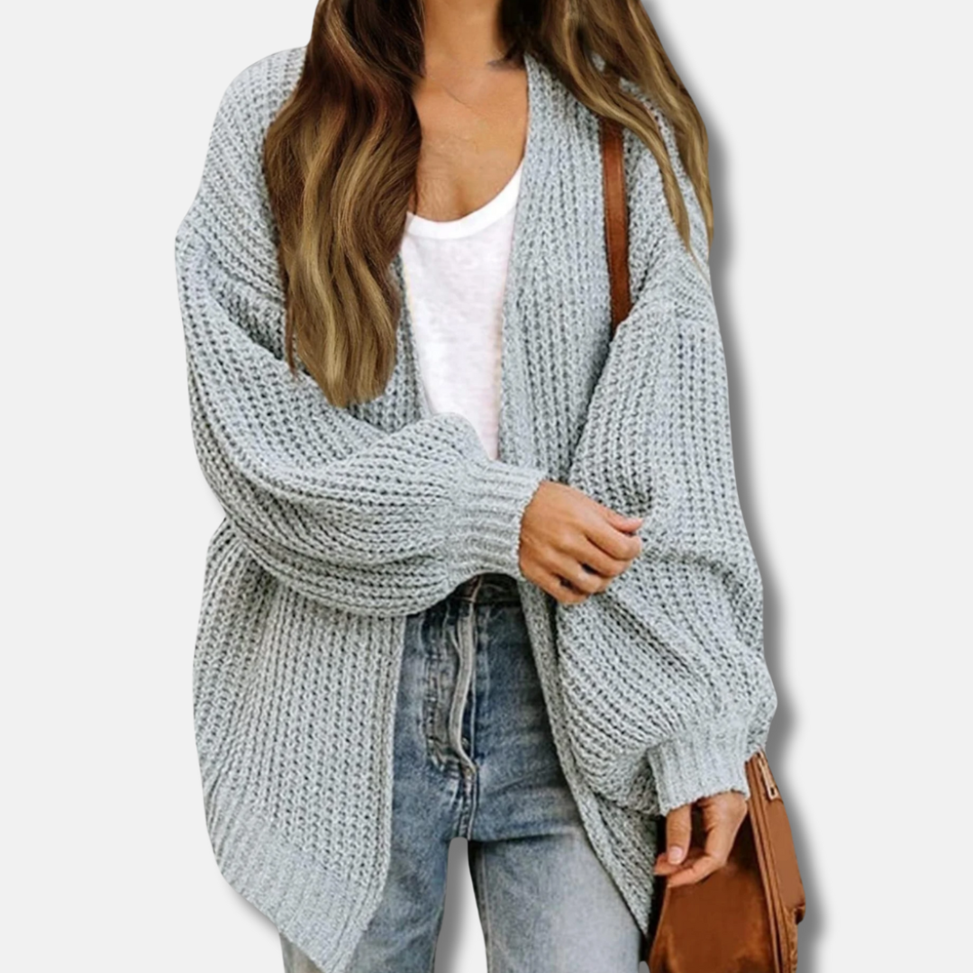 Oversized Lantern Sleeve Ribbed Cardigan