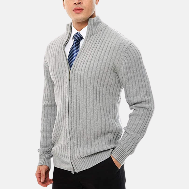 Knit Blend Full Zip Stand Collar Cardigan Sweater