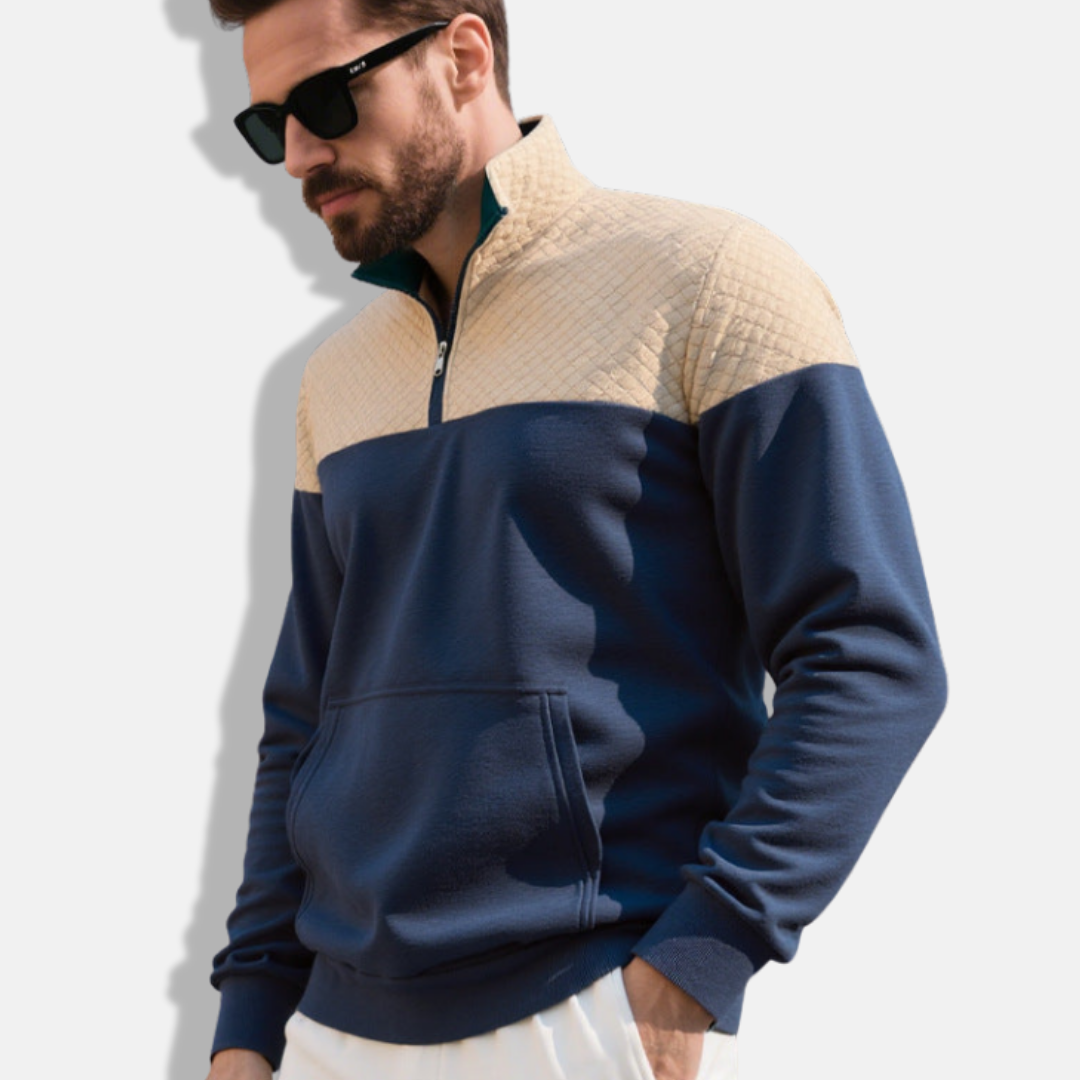 Quilted Cotton Blend Half-Zip Sweatshirt