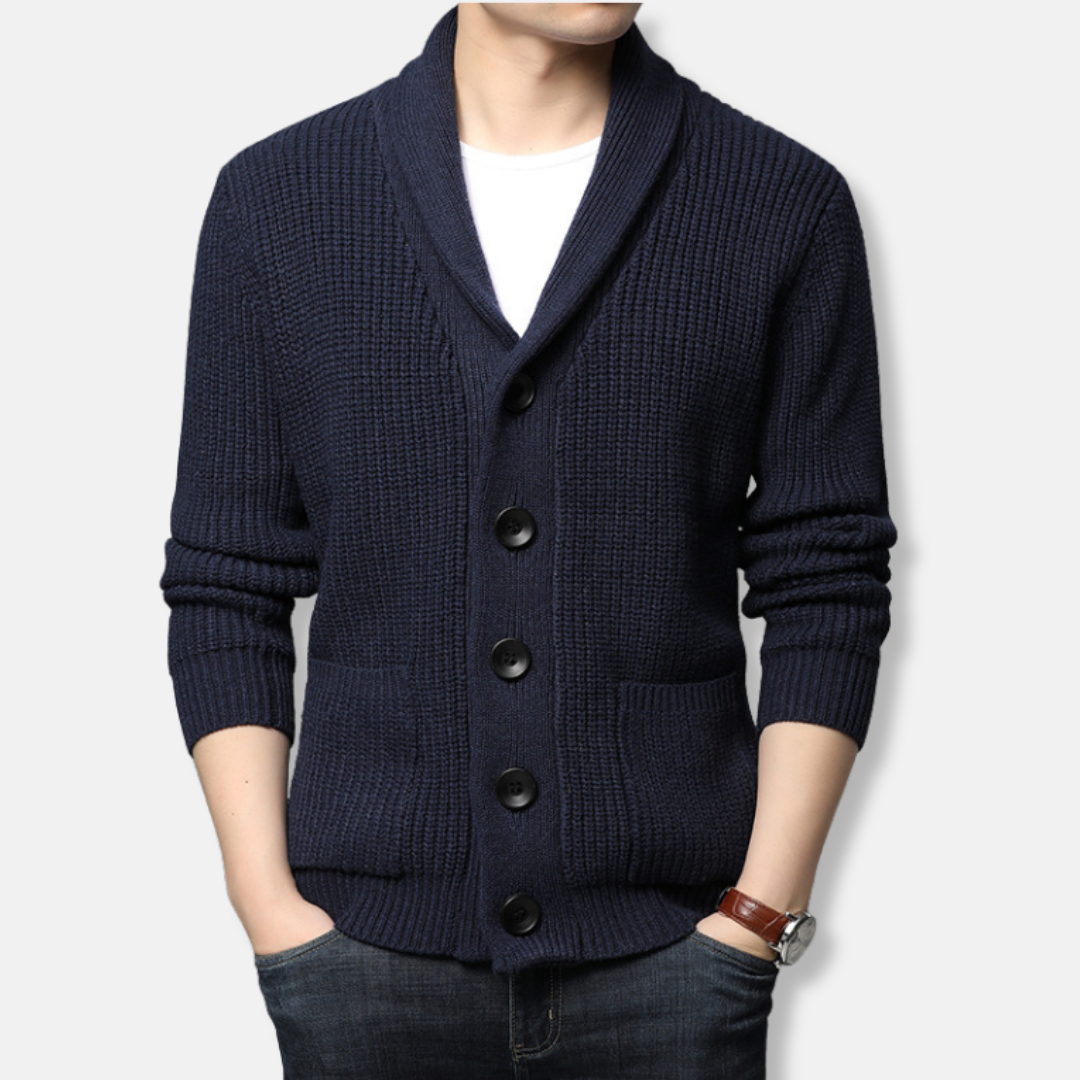 Ribbed Knit Shawl Collar Cardigan Sweater