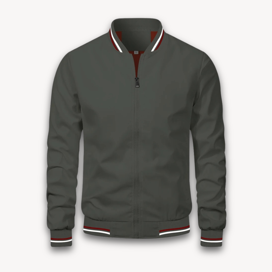 Men's Bomber Jacket – Lightweight – Relaxed Fit – Ribbed Edges with Stripes – Zipper