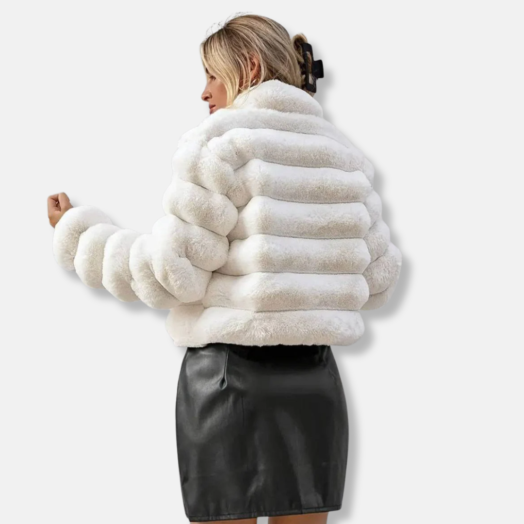 Faux Fur Cropped Fit Stand-Up Collar Jacket