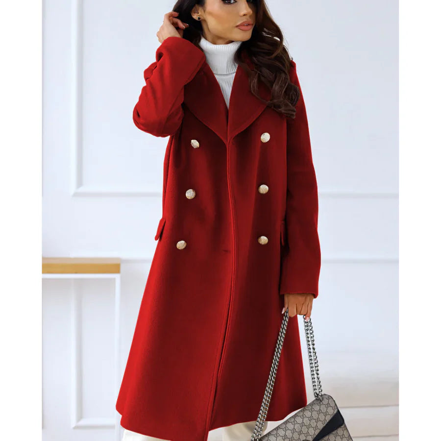 Wool Blend Tailored Double-Breasted Long Coat