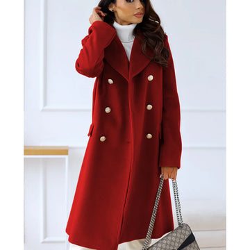 Wool Blend Tailored Double-Breasted Long Coat