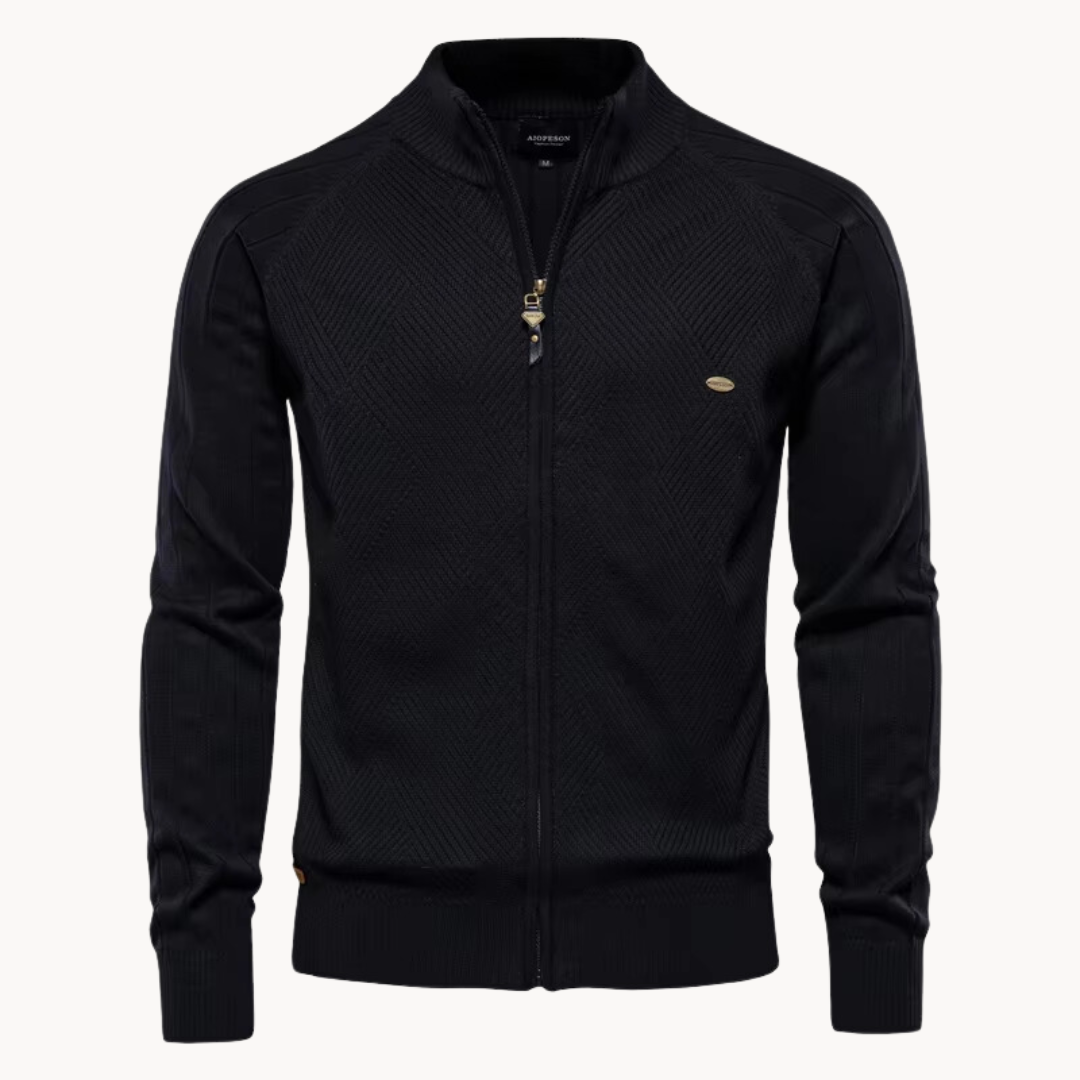 Herrejakke – Slim Fit – Strikket Uldblanding – Lynlås – Ribkanter – Casual Lag
