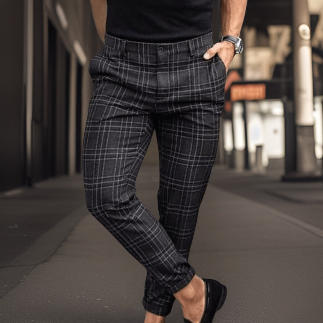 Breathable Blend Checkered Slim Fit Chinos