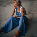 Women's Denim Overalls – Adjustable Straps – High Waist – Wide Leg Comfort
