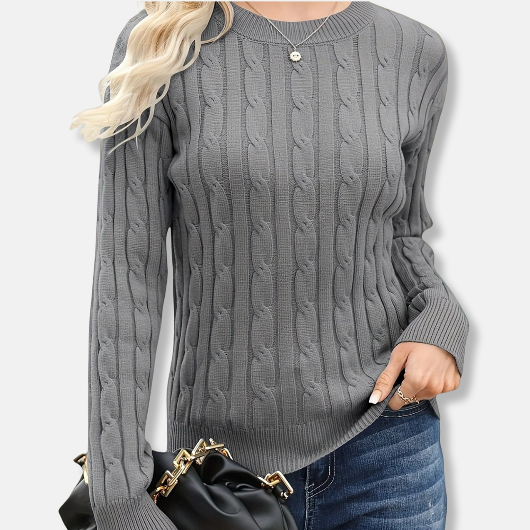 Fine Gauge Cable Knit Crew Neck Sweater