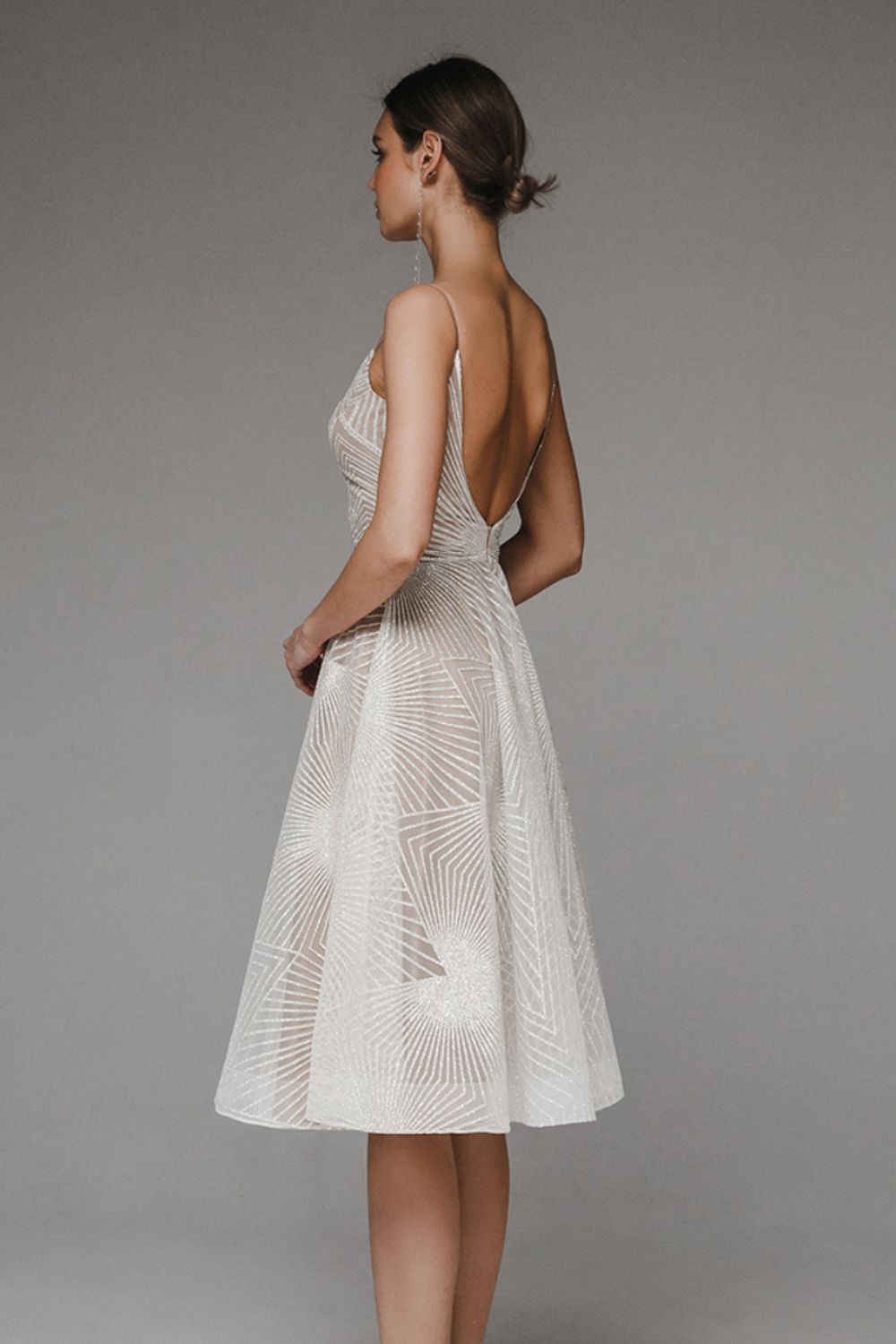 Dress for women – A-line silhouette – Chiffon with layers – Geometric pattern – Straps