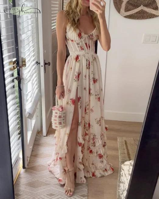 Spaghetti Strap Deep Neckline Maxi Dress