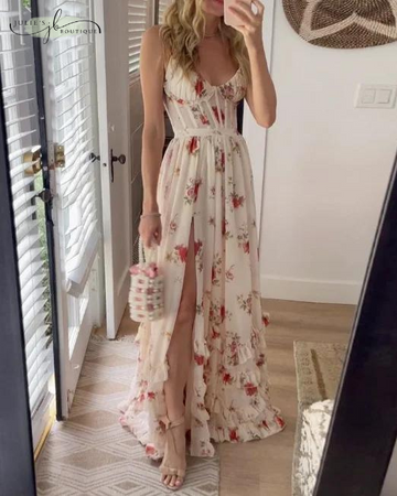Spaghetti Strap Deep Neckline Maxi Dress