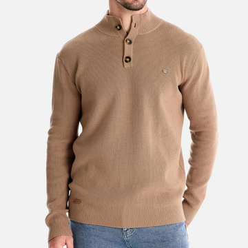 Herre Rullekravetrøje – Uldblanding – Slim Fit – Ribstrik med Knapdetaljer