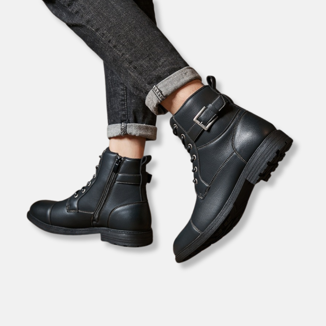 Faux Leather Lace-Up Side Zip Ankle Boots