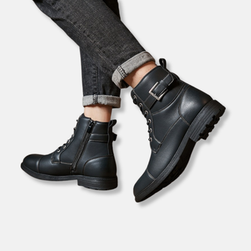 Faux Leather Lace-Up Side Zip Ankle Boots