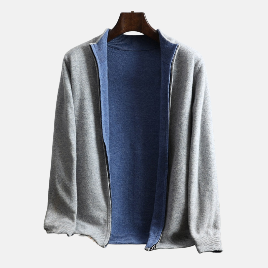Relaxed Wool Blend Band Collar Cardigan