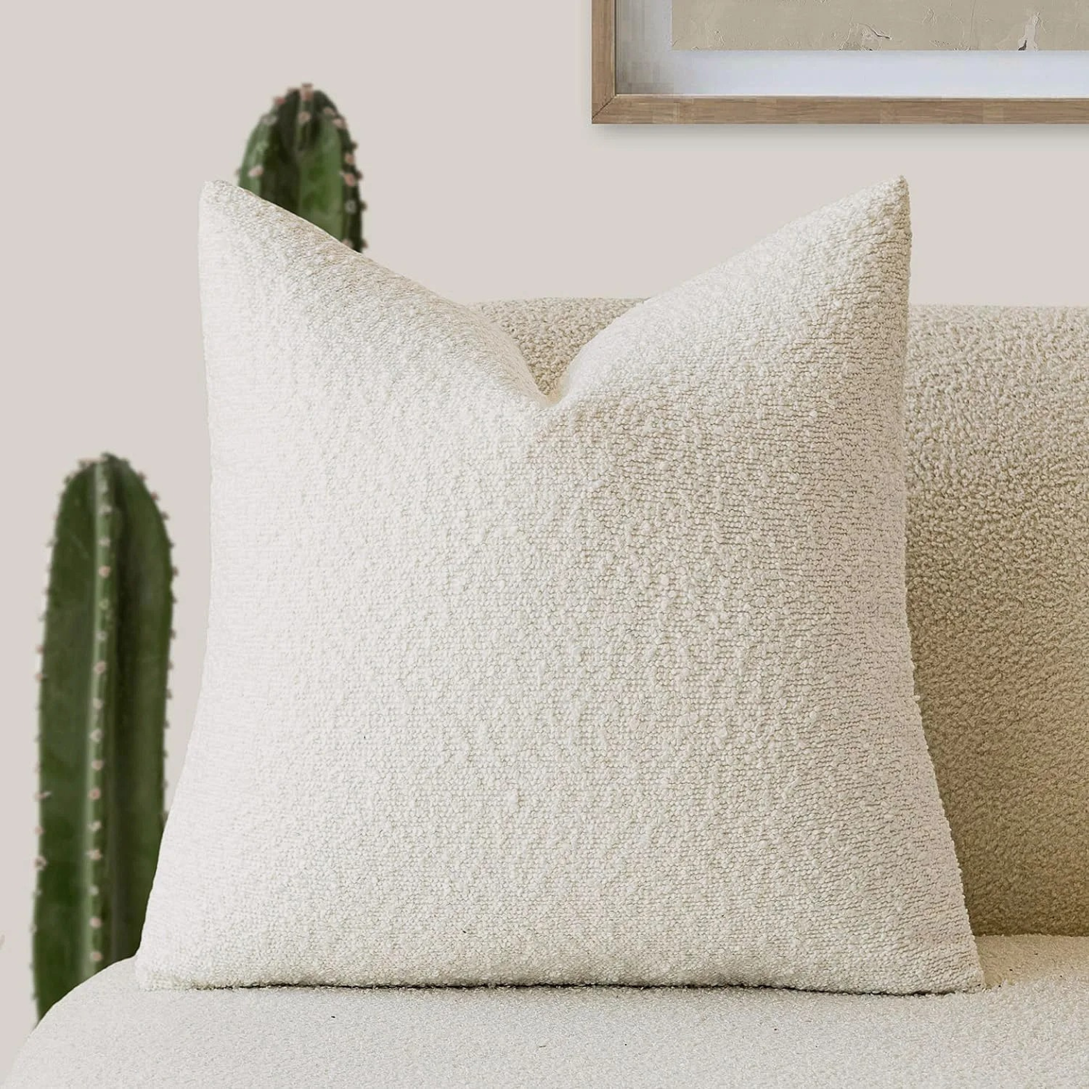 Cotton Linen Boucle Overstuffed Throw Pillow