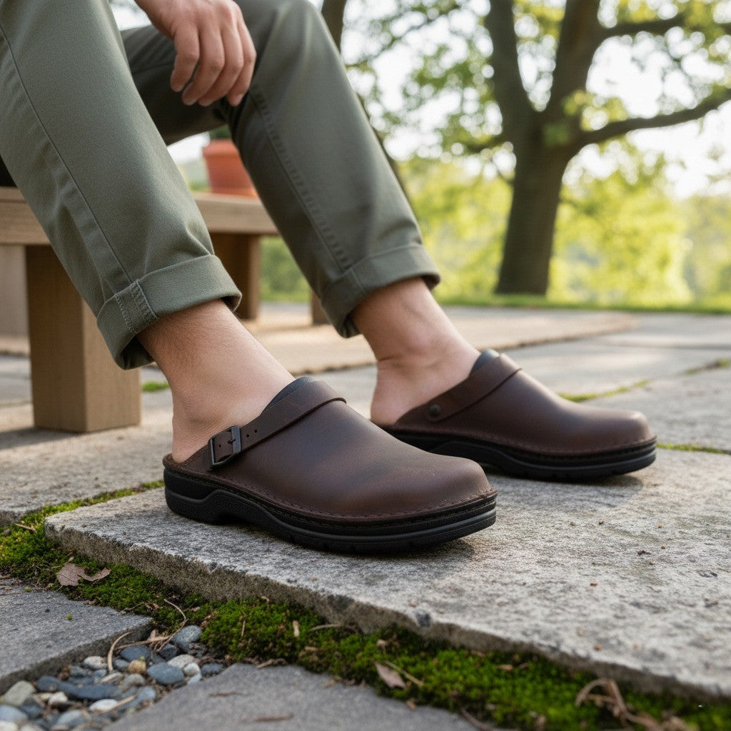 Non-slip Genuine Leather Adjustable Strap Clogs