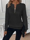 Women's Knit Sweater - Cable Knit - Zipper Collar - Long-Sleeved Comfortable Fit