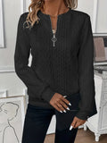 Women's Knit Sweater - Cable Knit - Zipper Collar - Long-Sleeved Comfortable Fit