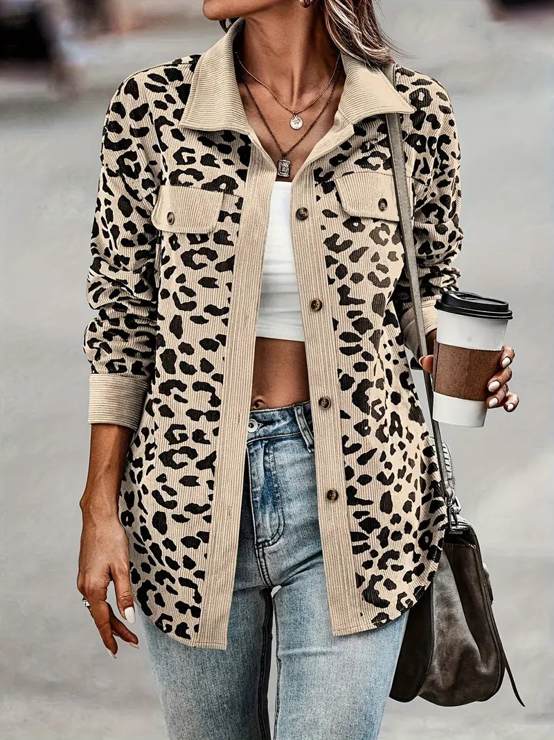 Animal Print Corduroy Relaxed Shacket