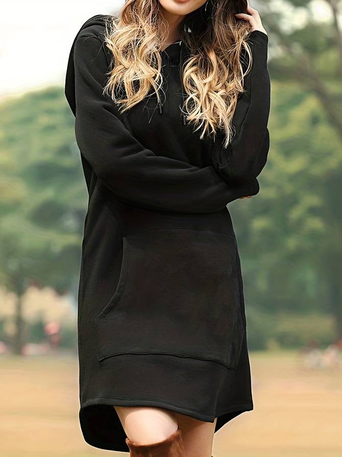 Soft Fleece Relaxed Fit Kangaroo Pocket Hoodie Dress